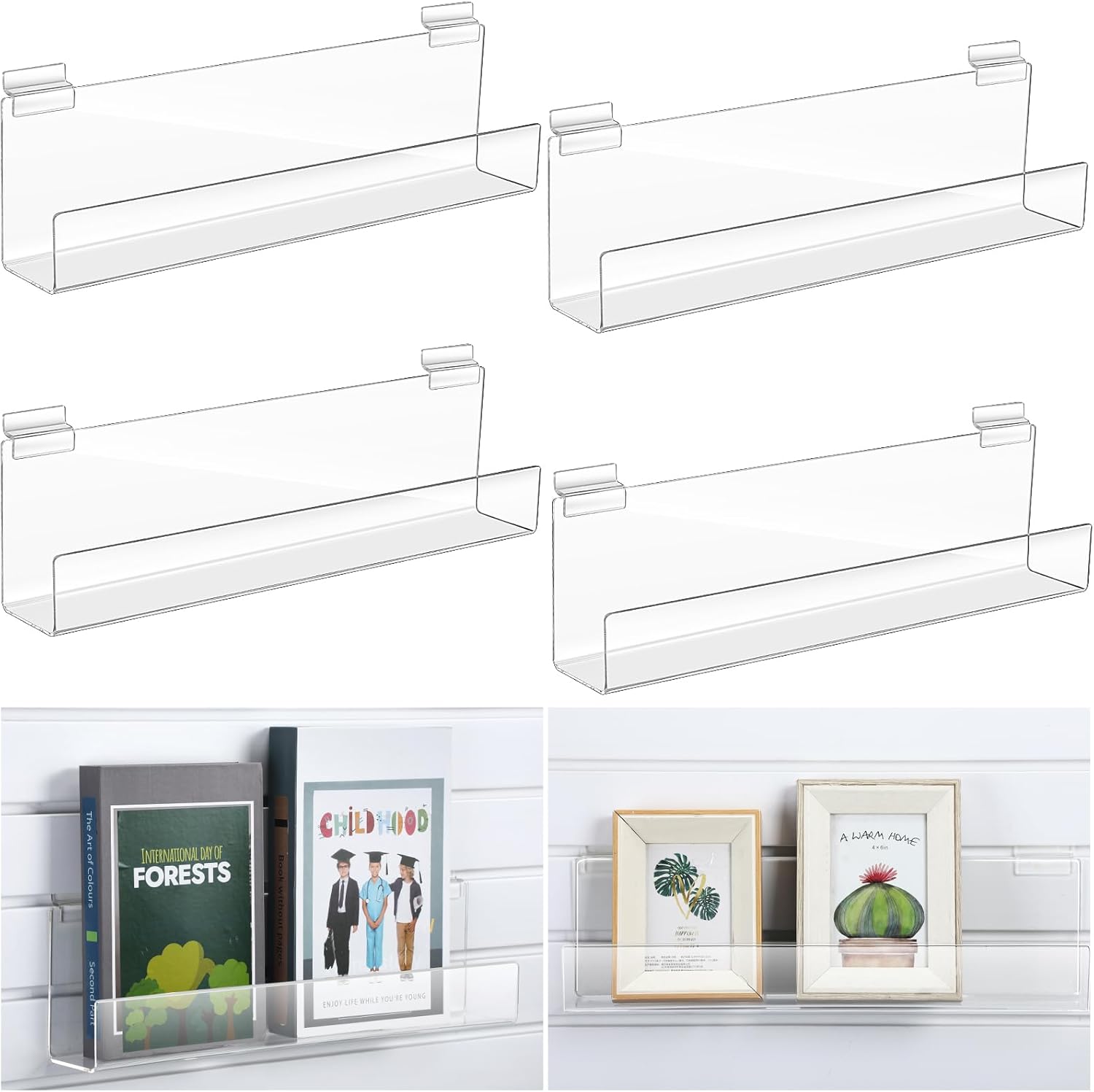 4 Pack Slatwall J Ledge Shelf for Retail Display and Home Use