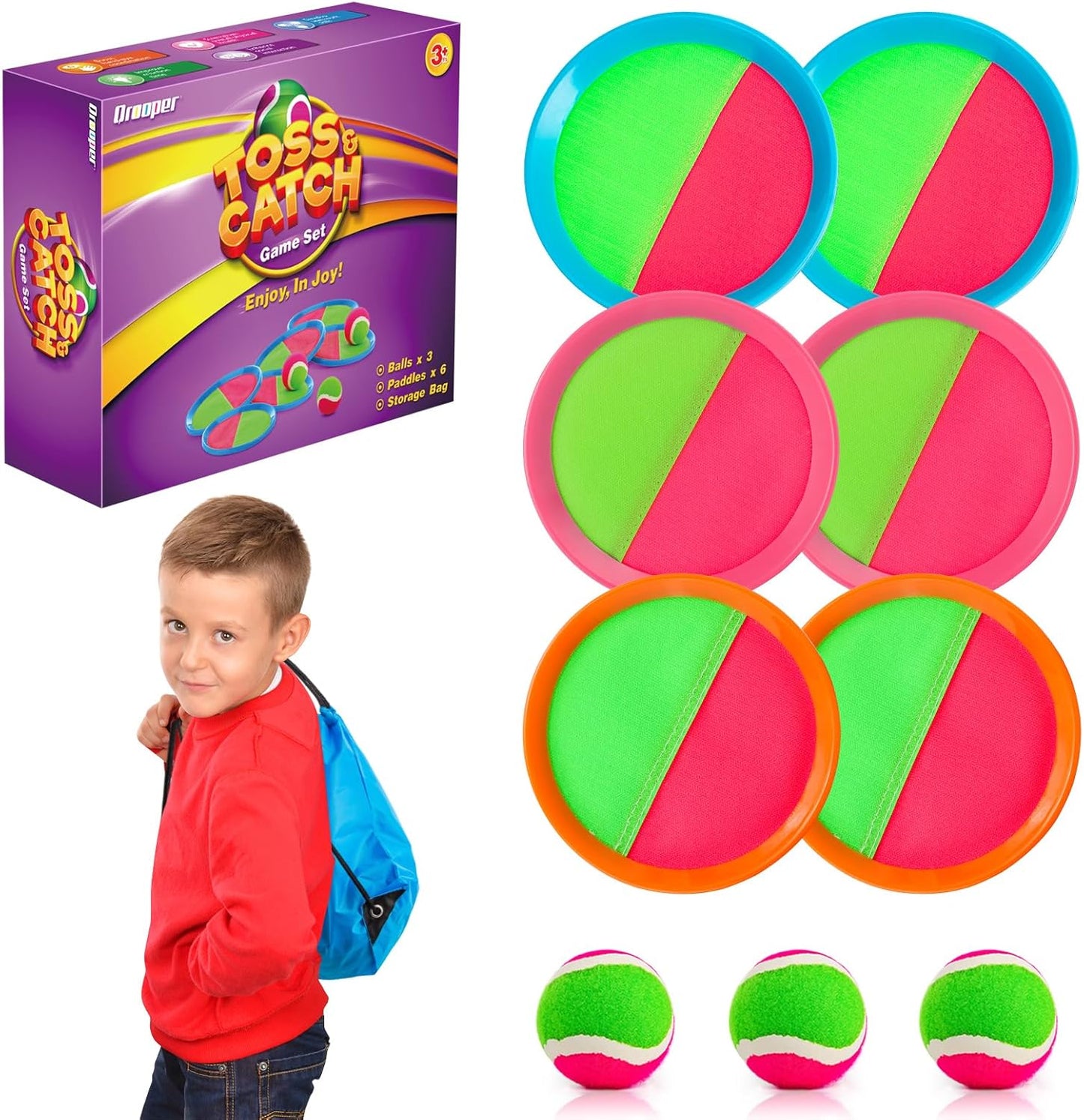 Ultimate Toss & Catch Game with 6 Paddles & 3 Balls by Qrooper