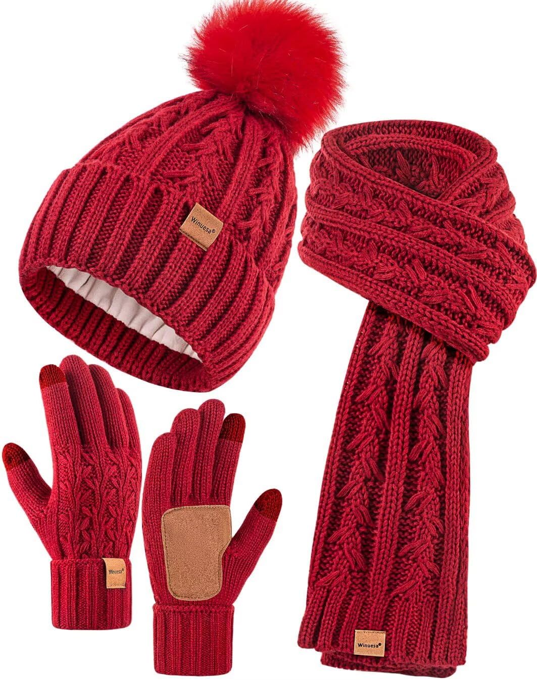 Womens Beanie Hat Scarf Gloves Set for Cold Weather Comfort