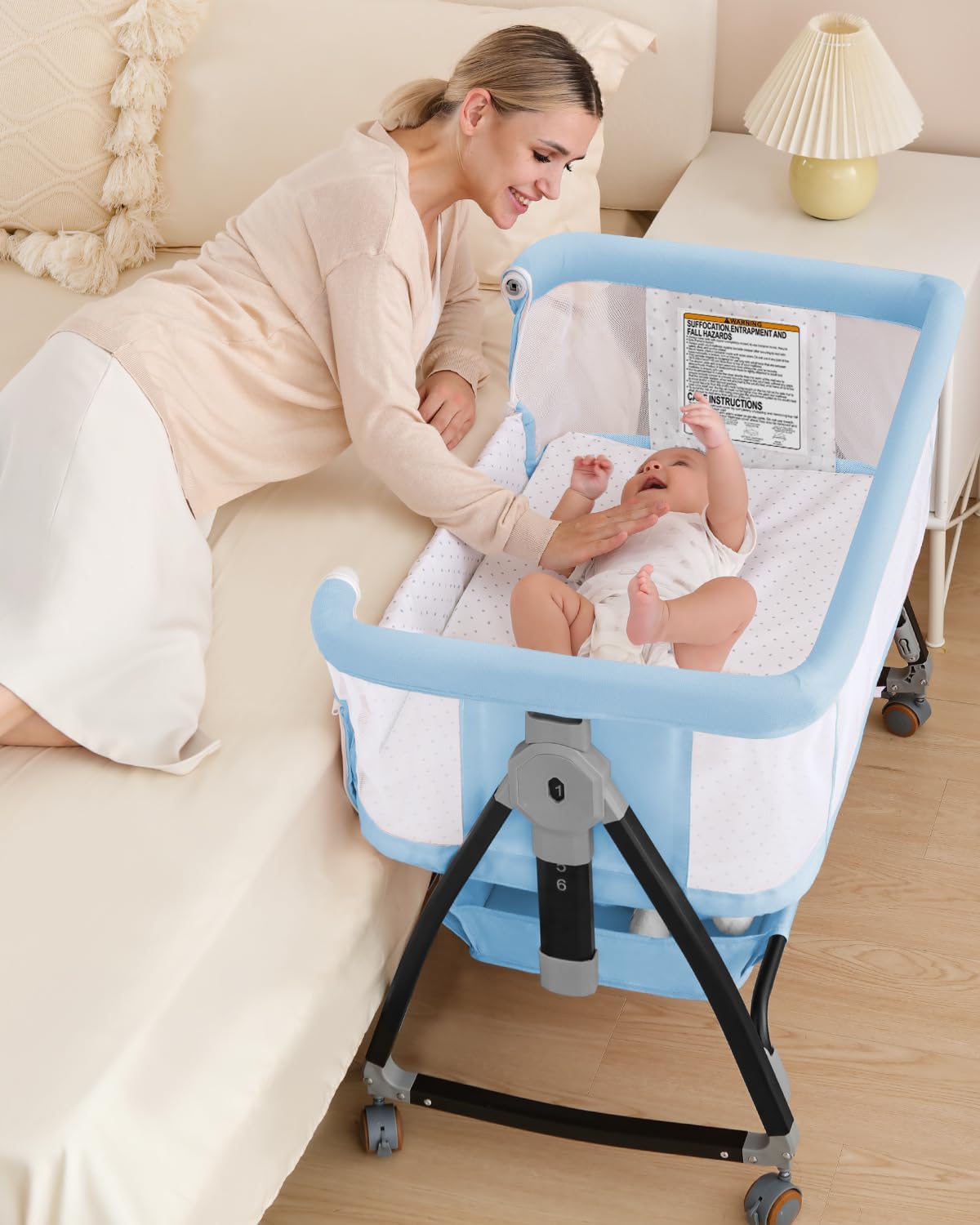 3 in 1 Baby Bassinet with Adjustable Height and Wheels for Comfort