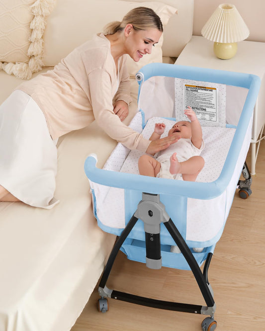 3 in 1 Baby Bassinet with Adjustable Height and Wheels for Comfort