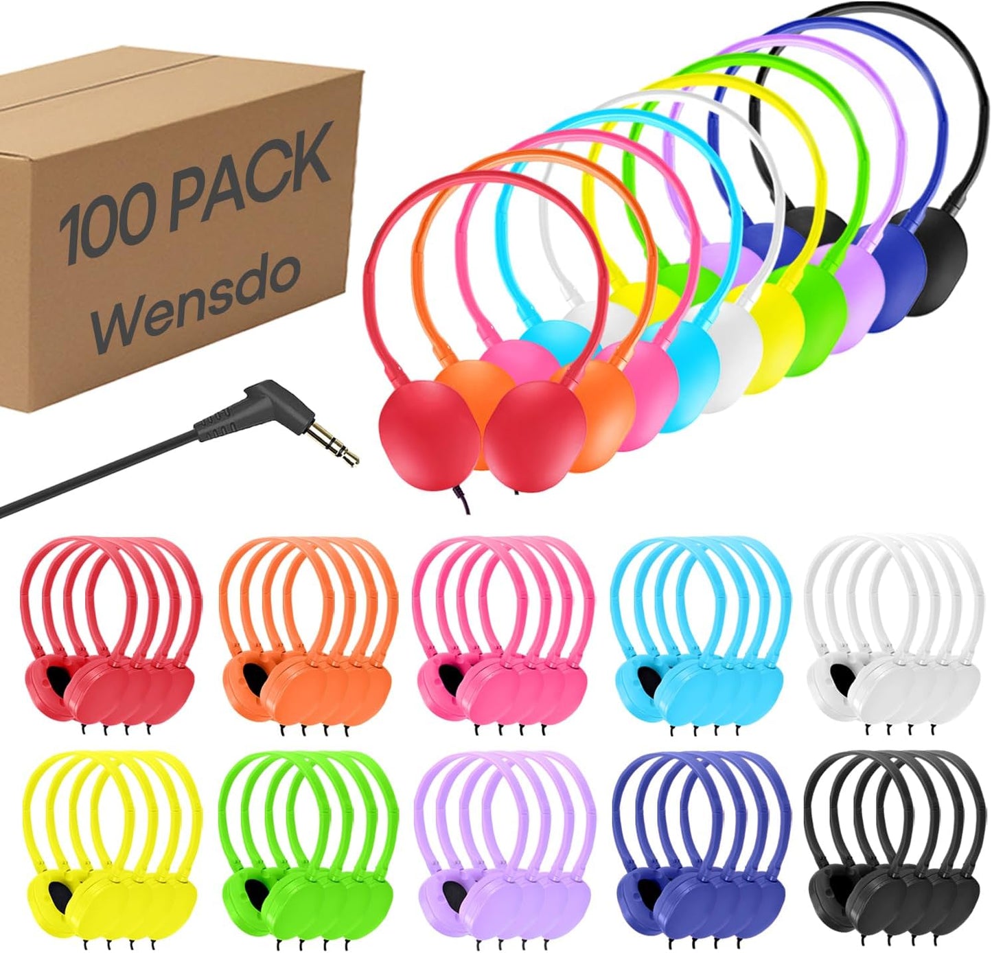 Bulk Headphones 100 Pack Multi Color for Classroom Use