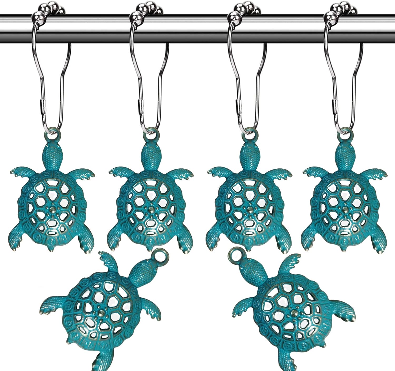 Nautical Green Sea Turtles Shower Hooks by Aimoye