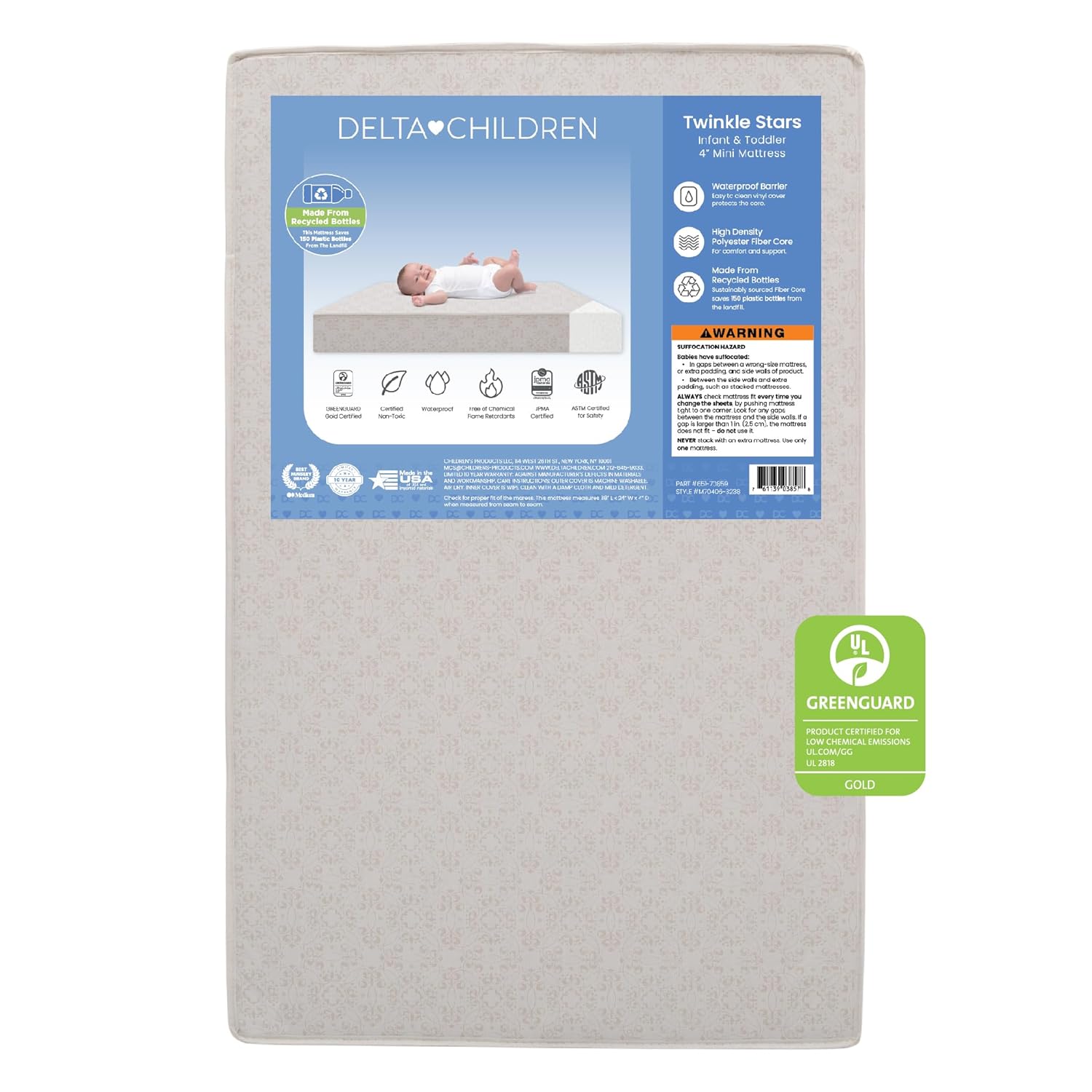 Delta Children Twinkle Stars Mini Crib Mattress for Safe Sleep
