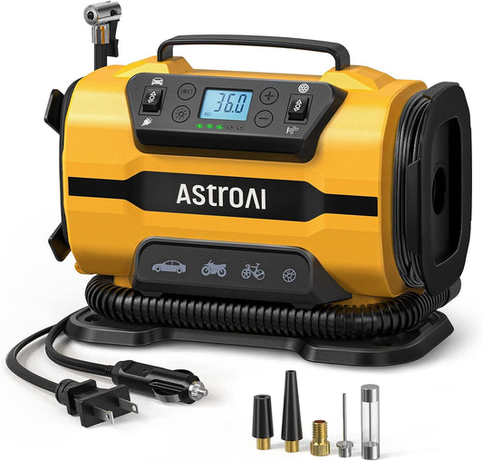 AstroAI 150PSI Portable Tire Inflator - Dual Motors, LED Light