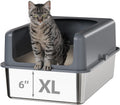 High-Sided Stainless Steel Cat Litter Box with Lid - Large, Spill-Free