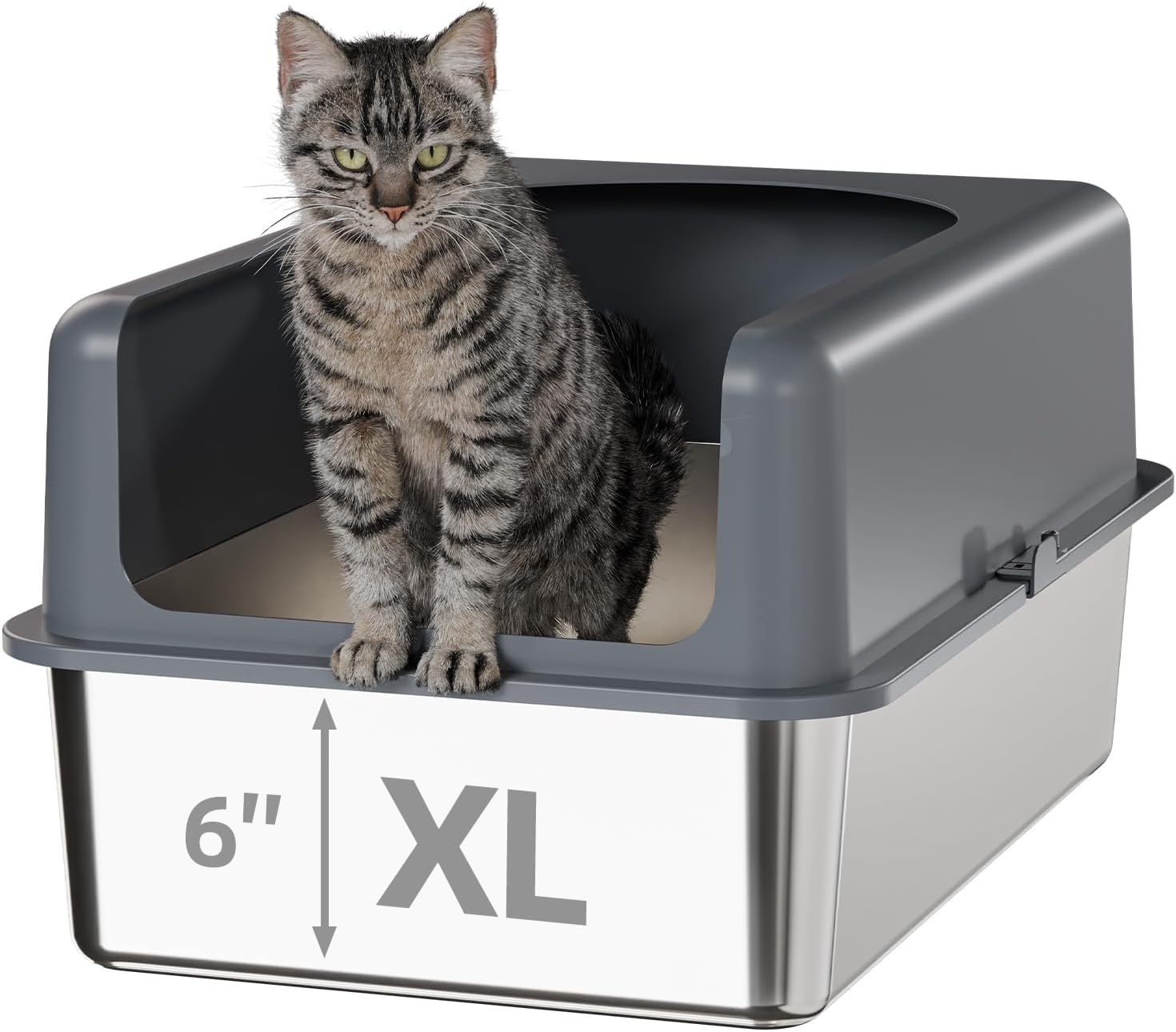 High-Sided Stainless Steel Cat Litter Box for Easy Cleaning