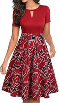Women's Swing Dress with Vintage Floral Design and Side Pockets