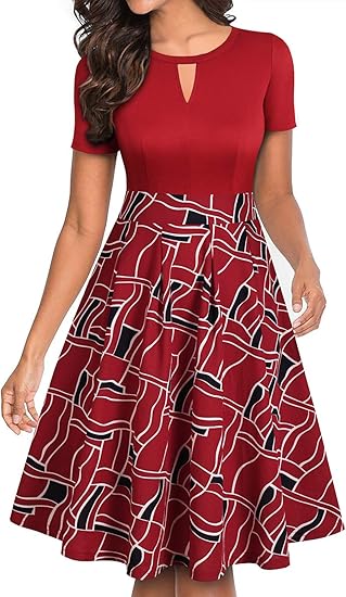 YATHON Women's Vintage Floral Flared A-Line Swing Dress with Pockets