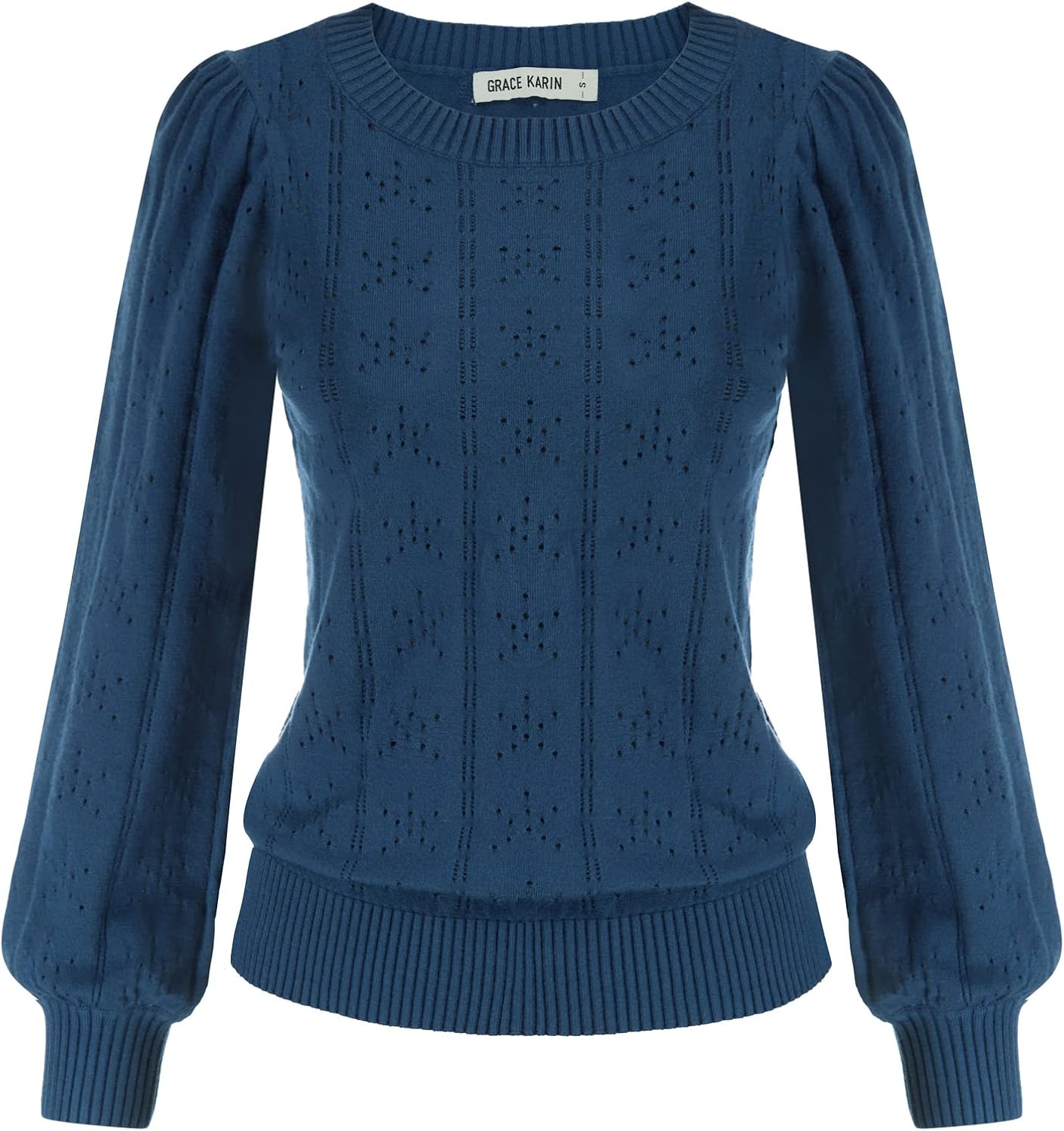 GRACE KARIN Women's Long Lantern Sleeve Crochet Pullover Sweater