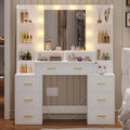 Glass Top Vanity Desk with Lights and Charging Station
