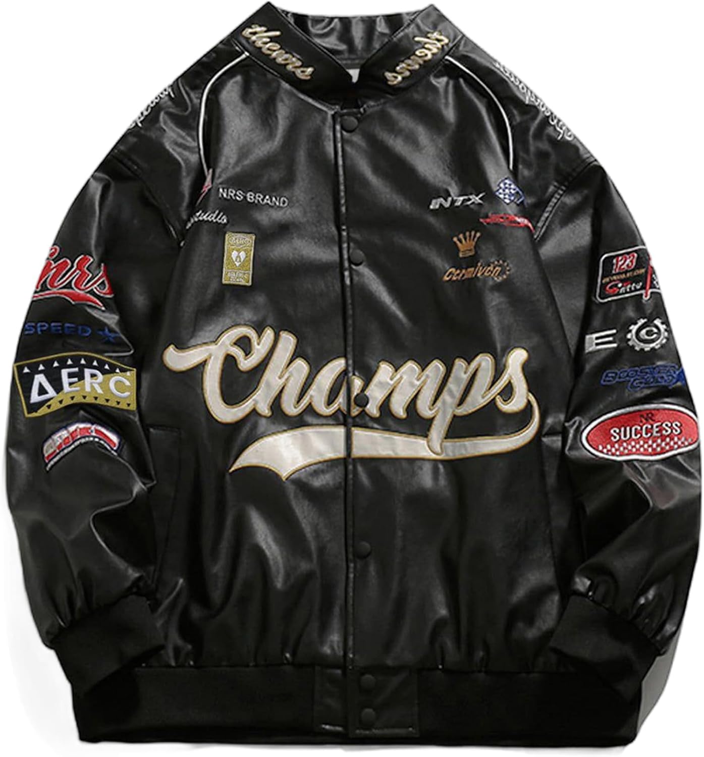 Faux Leather Racing Jacket for Unisex Streetwear Style