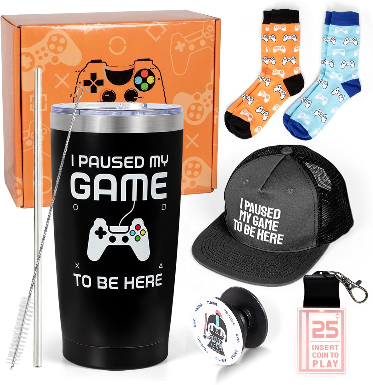 Ultimate Gamer Gift Set - 20 oz Tumbler, Hat, Socks, Keychain, Pop Socket