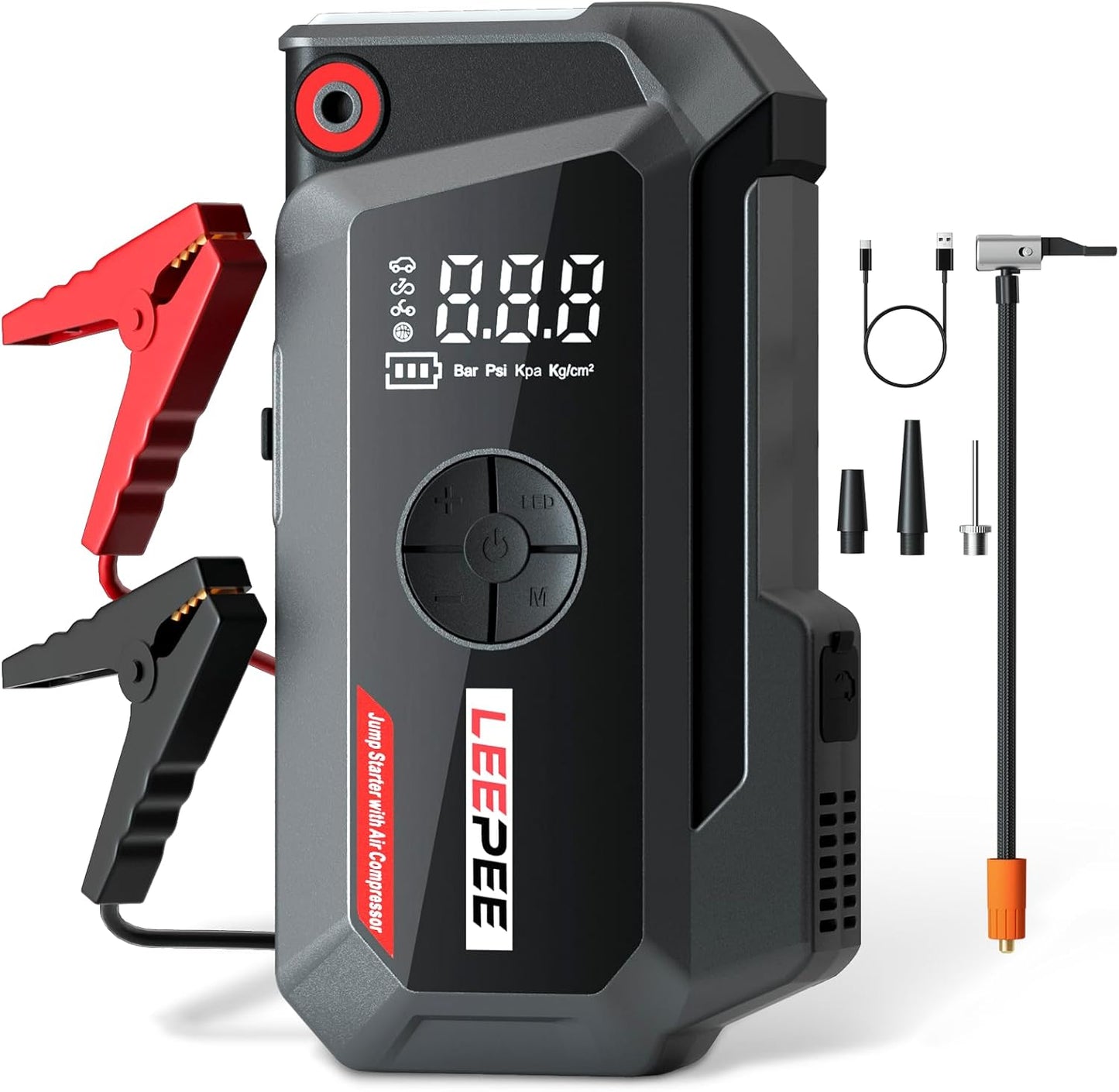 Portable Car Air Compressor Power Bank - 3000A Boost for Gas & Diesel Engines