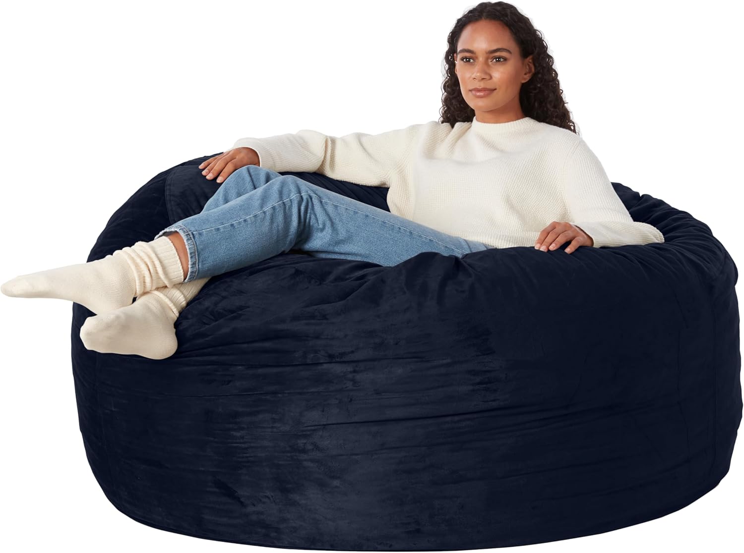 Large Bean Bag Chair for Adults, 5 ft Blue Memory Foam Comfort