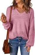 Women's Lightweight Crochet V Neck Pullover Sweater - Soft Polyester