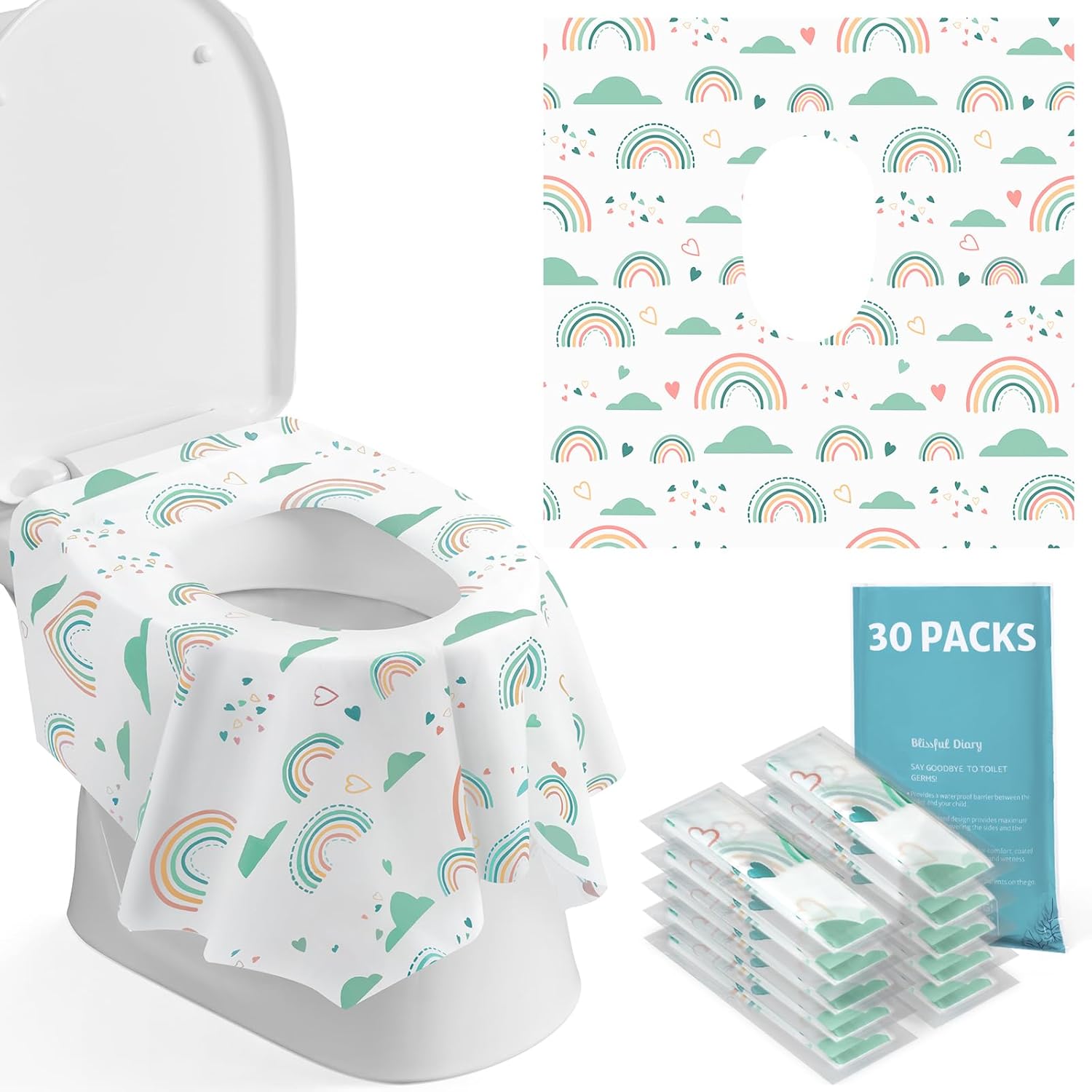 Blissful Diary 30 Pcs XL Disposable Toilet Seat Covers - Travel Friendly!