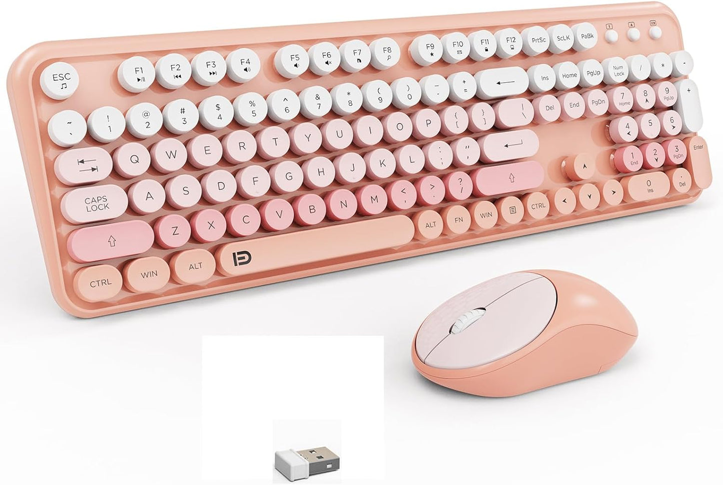 Wireless Keyboard and Mouse Combo with Retro Round Keycaps