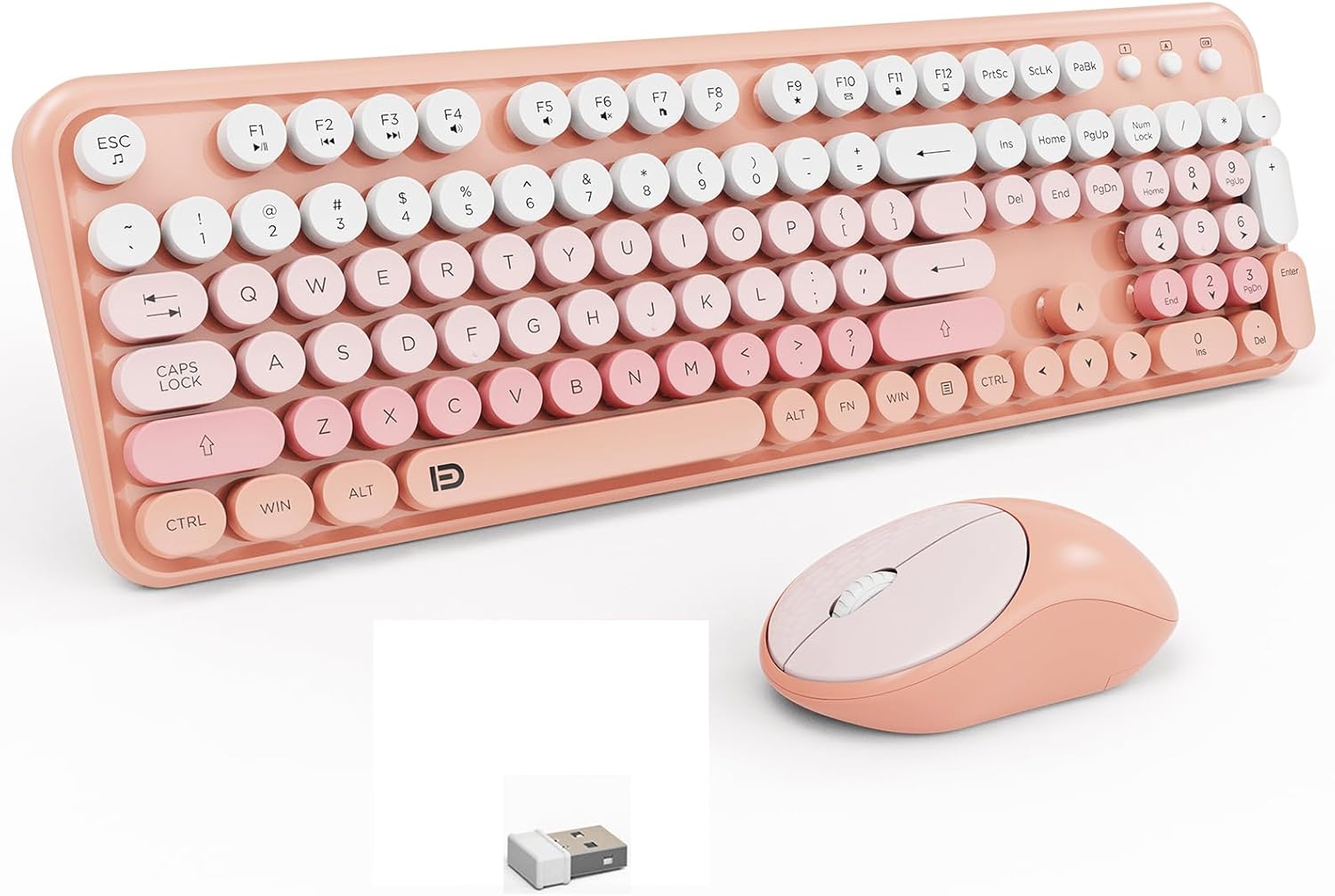 Wireless Keyboard and Mouse Combo with Retro Round Keycaps
