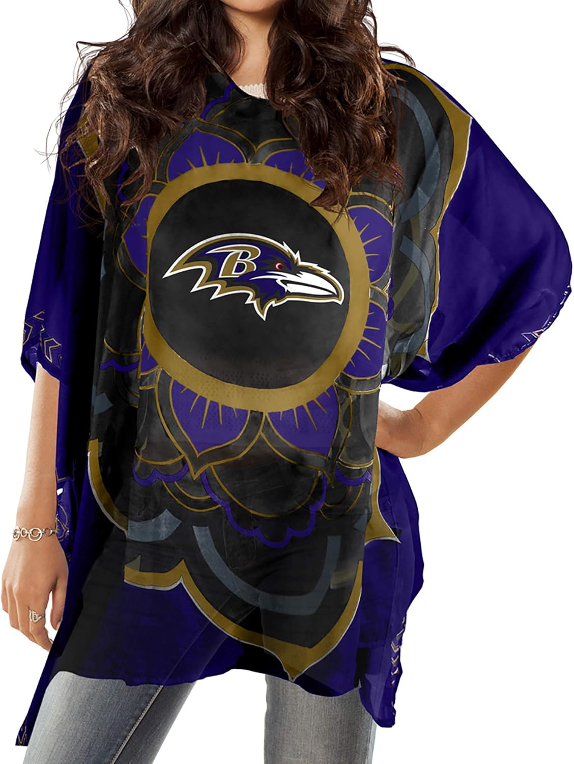 NFL Sheer Caftan with Flower Design - Perfect for Game Day