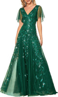 Ever-Pretty Women's Sequin Sparkly V-Neck A-Line Floor Dress