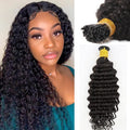 I Tip Hair Extensions Deep Wave 20Inch Curly Natural Black
