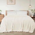 Queen Size Flannel Fleece Blanket Ivory 90x90 in - Super Soft Throw