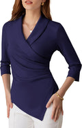 GRACE KARIN Women's V Neck 3/4 Sleeve Wrap Top - Elegant Ruched Fit