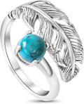 925 Sterling Silver Gemstone Bypass Feather Ring - Turquoise Accent