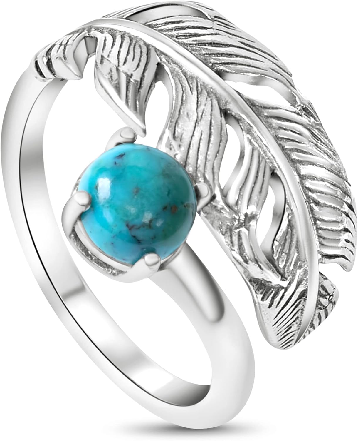 925 Sterling Silver Gemstone Bypass Rings for Women - Feather Ring