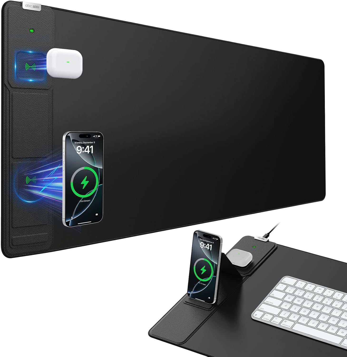 Wireless Charging Mouse Pad with Foldable Phone Holder for Work
