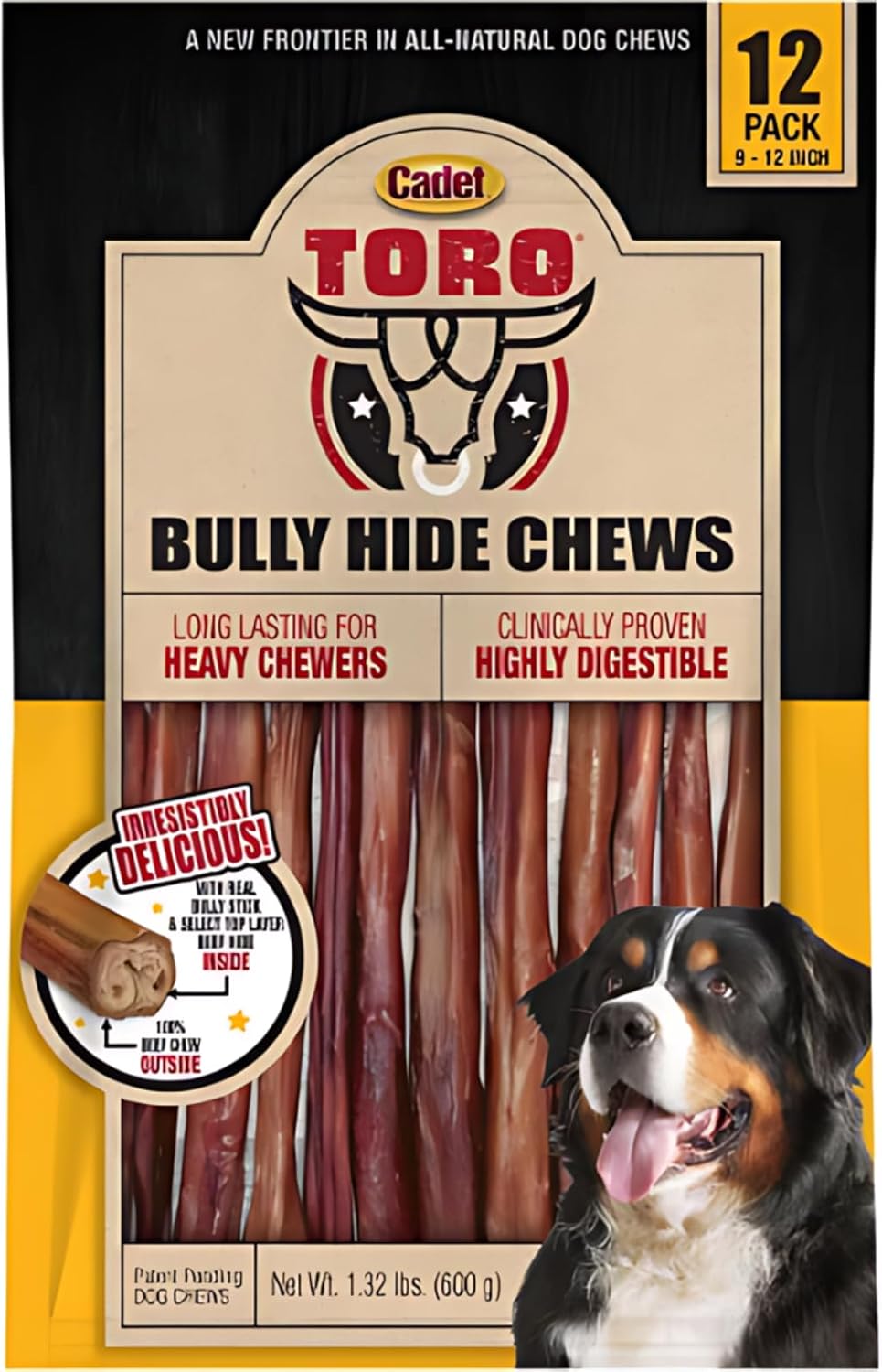 Cadet Toro Bully Hide Sticks for Dogs - Premium Beef Chews
