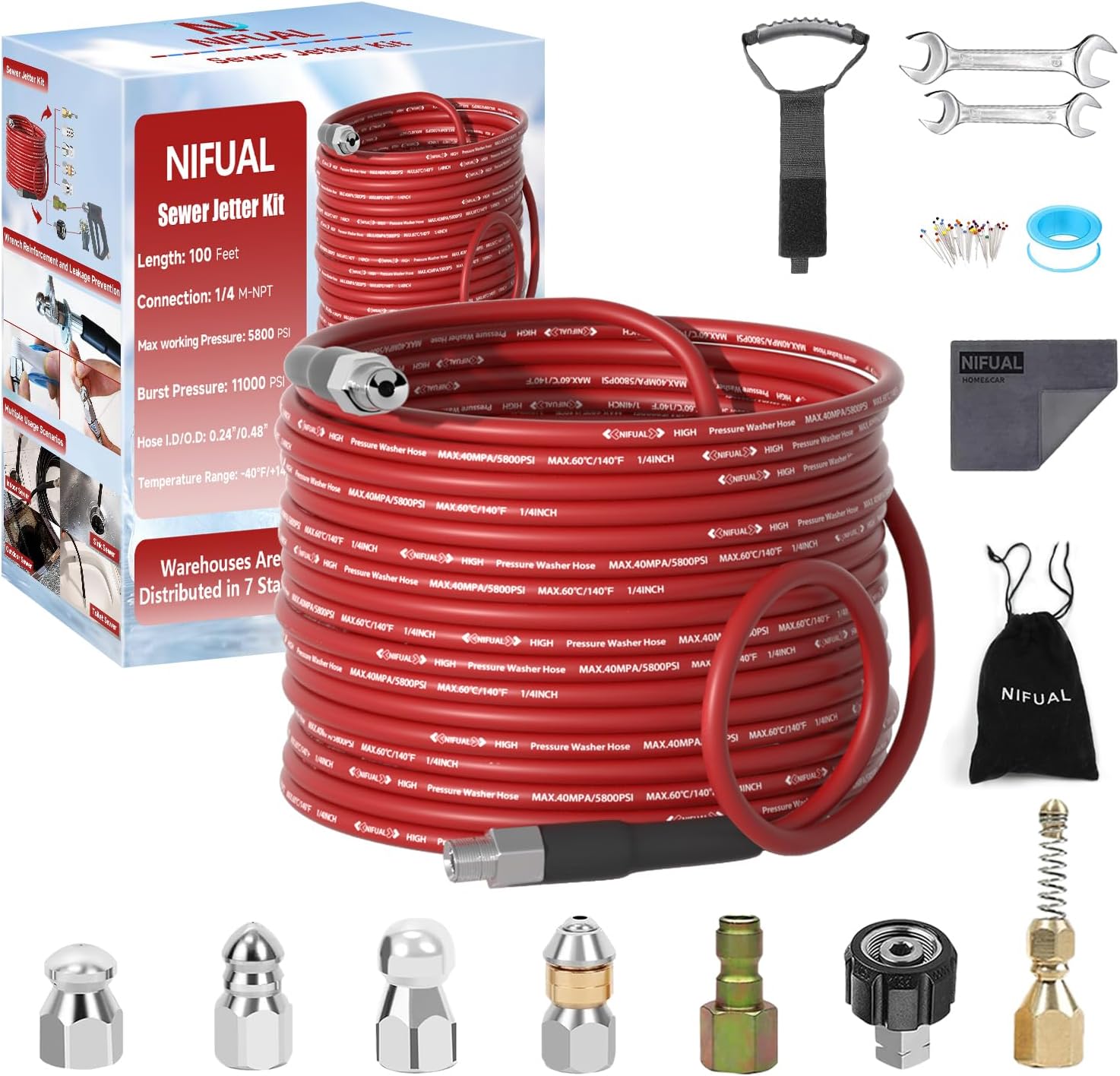 NIFUAL Sewer Jetter Kit by YETIANICAL for Pressure Washers