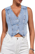 SHENHE Women's Denim Vest Cropped Button Down - Versatile Cowgirl Top