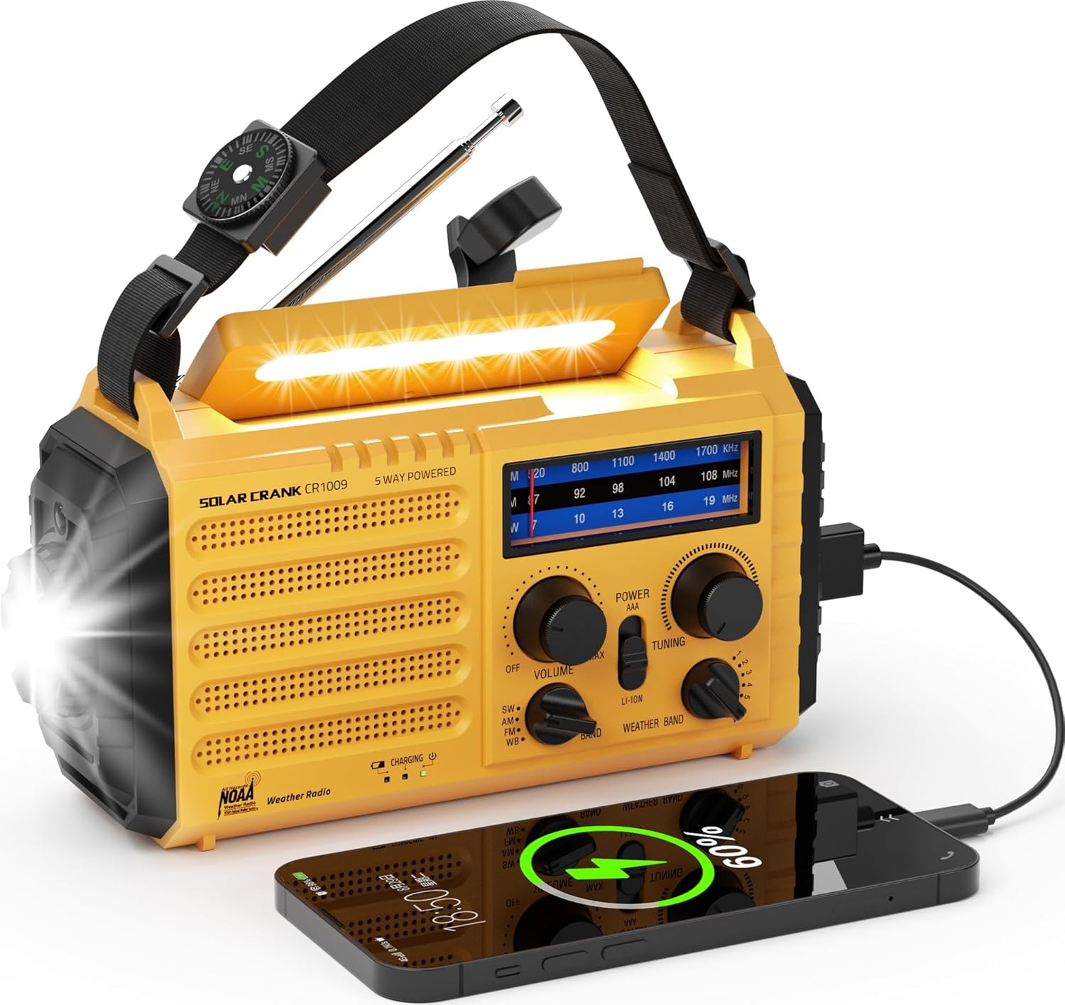PPLEE Emergency Radio: 5-Way Power, Weather Alert, Phone Charger