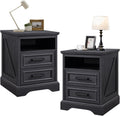 Farmhouse Nightstand Set of 2 with Charging Station and Drawers