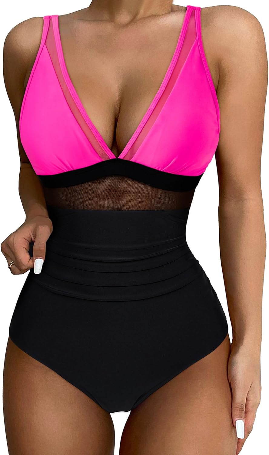 SUUKSESS Women Sexy Mesh Tummy Control Swimsuit for Summer