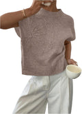 Women's Ribbed Floral Sweater Crew Neck Short Sleeve - Comfortable