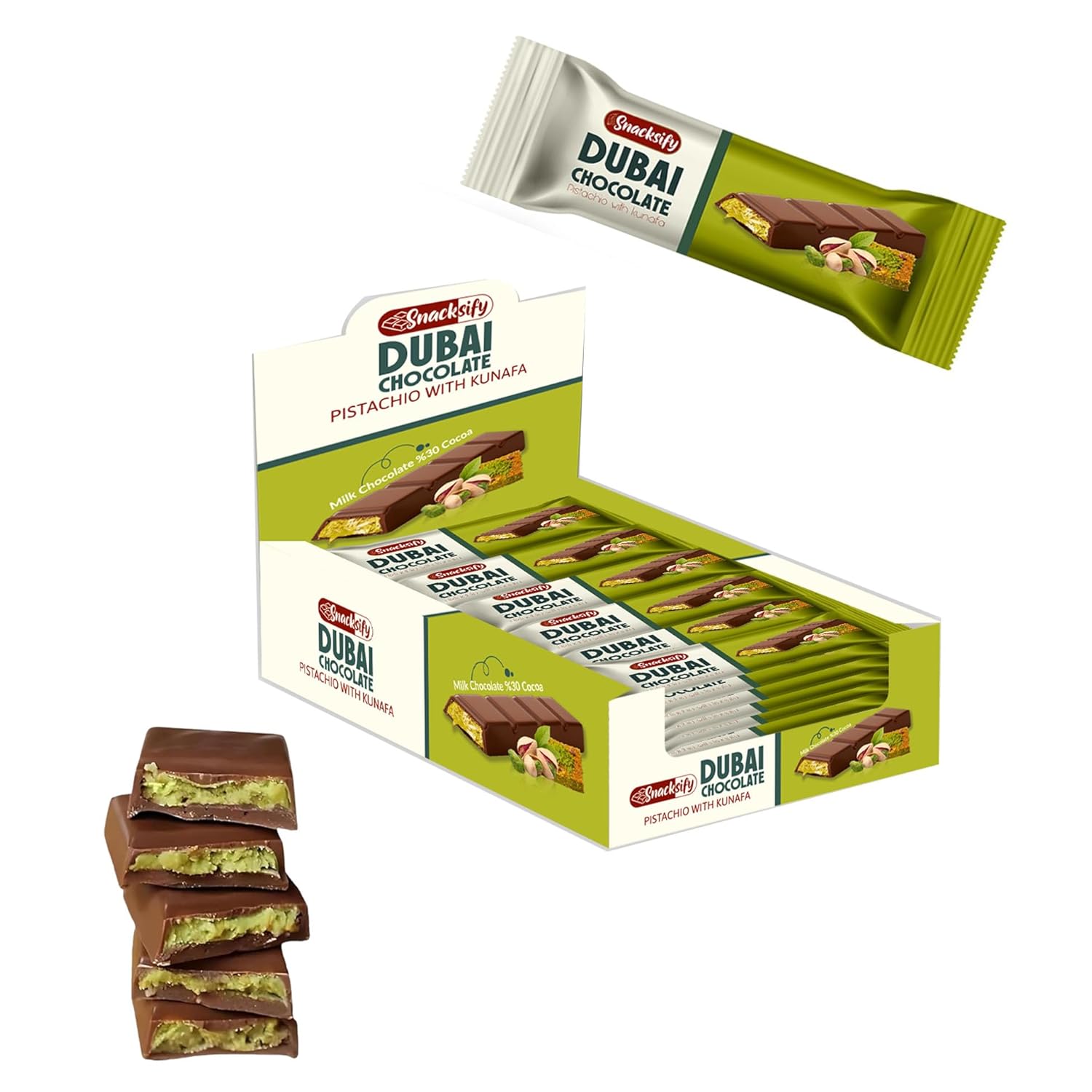 Mini Dubai Chocolate Kunafa Pistachio Bars for Gifting Delight