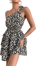Women's One Shoulder Boho Floral Mini Dress - Flowy Summer Style