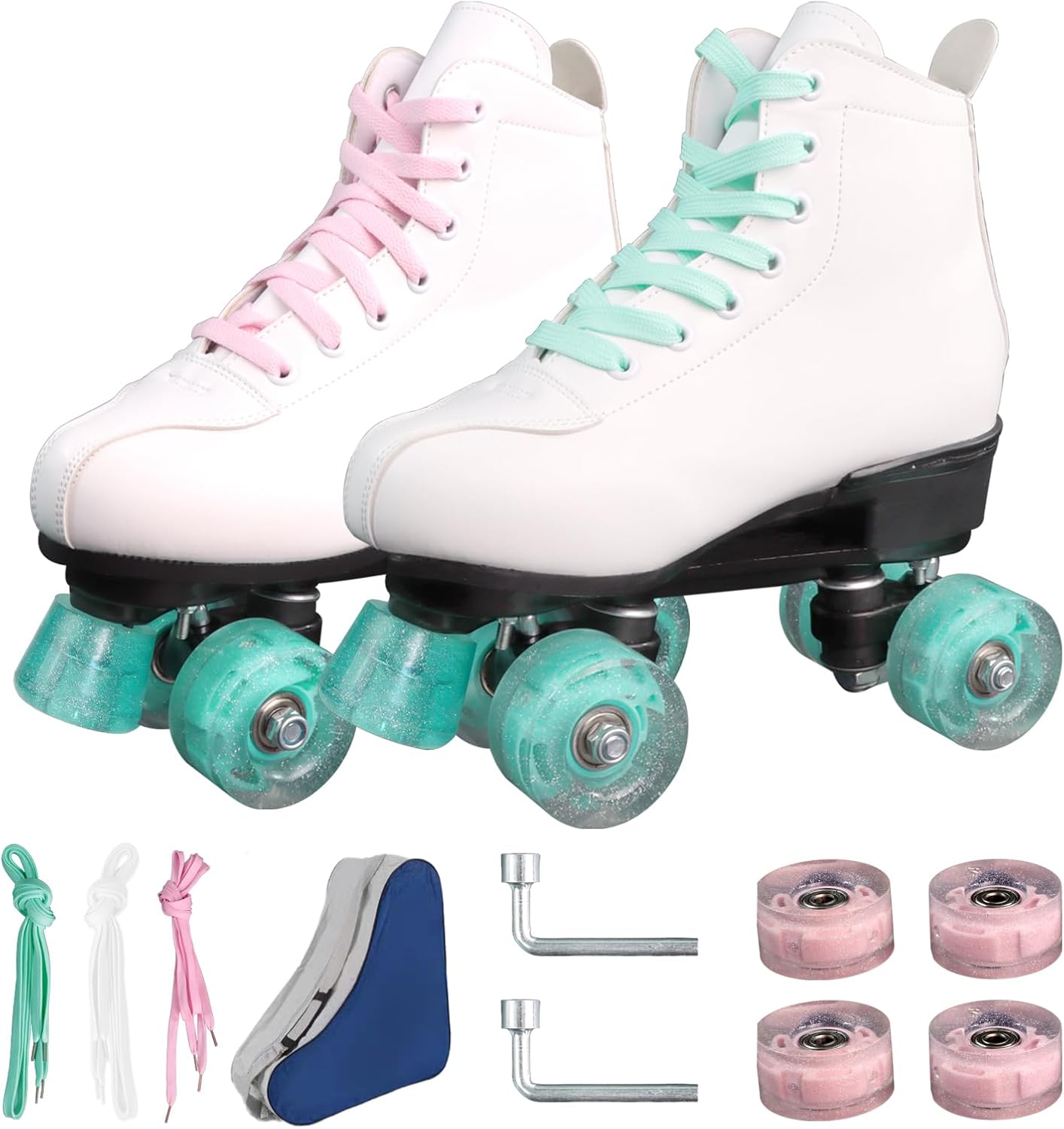 Wiwiy Roller Skates for Women and Men - Adjustable Four Wheel Skates