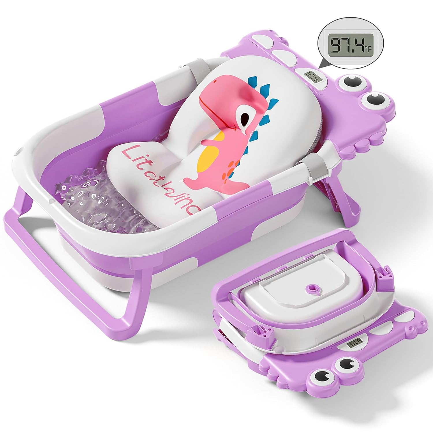 Collapsible Baby Bathtub for Newborns with Thermometer & Cushion