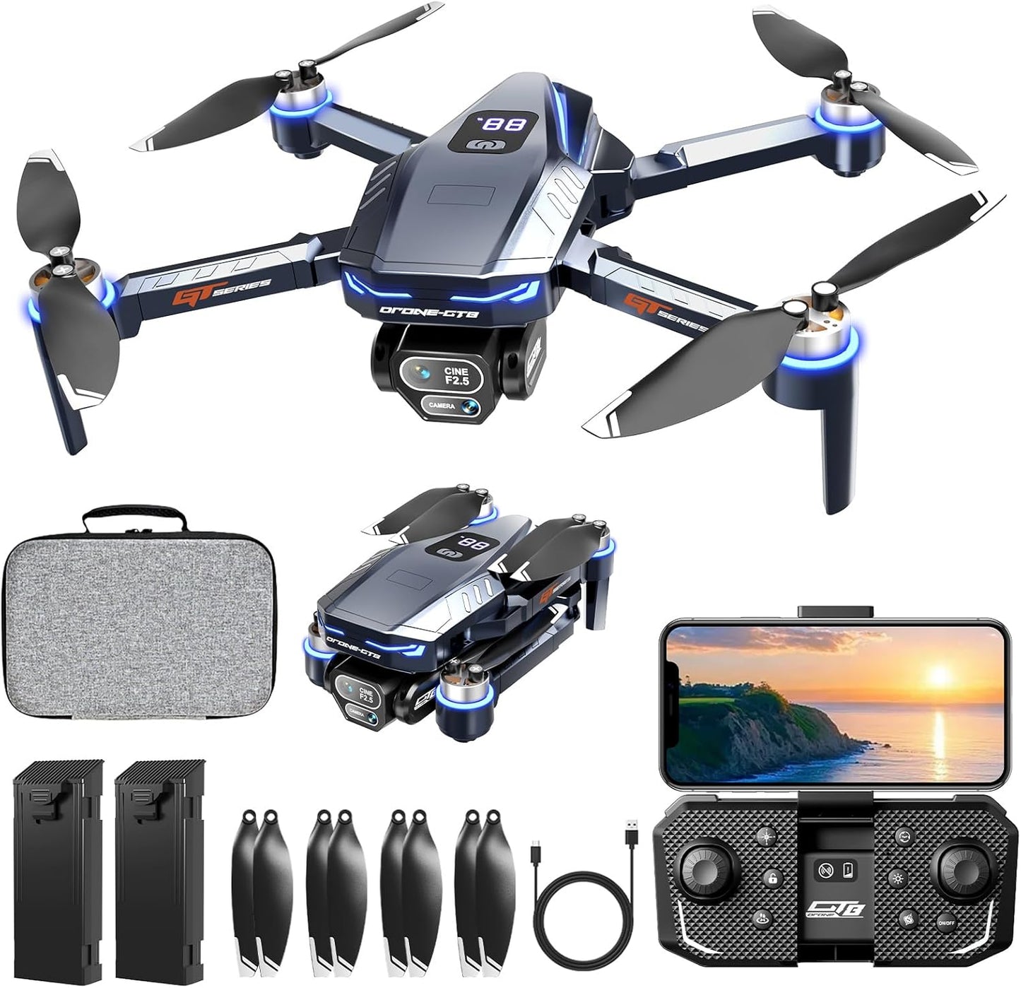 Digital Display Drones with Camera for Adults - 4K Brushless Motor