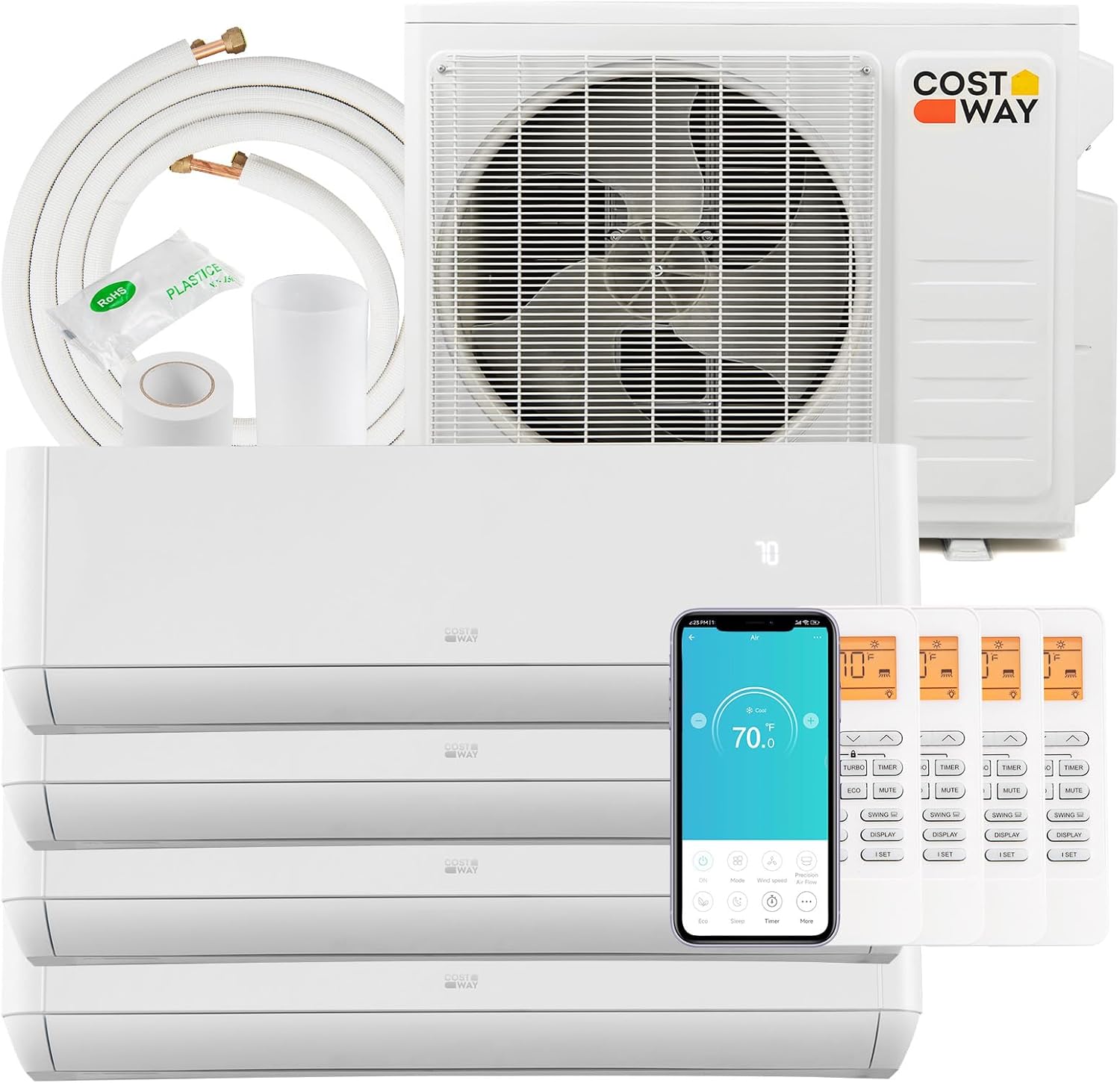 COSTWAY Quad Zone Mini Split AC/Heating System - Efficient 21.5 SEER, Alexa Compatible