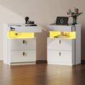 WLIVE White LED Nightstands Set of 2 - Modern Bedside Tables