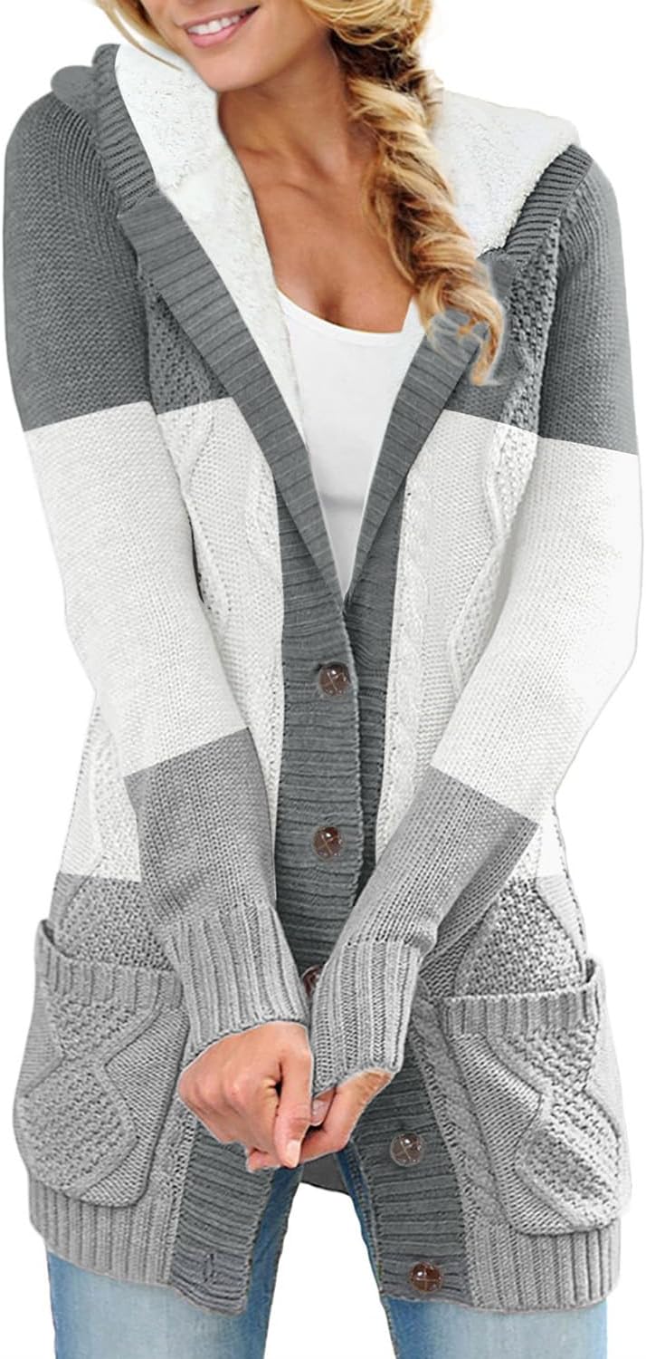 Sidefeel Women's Hooded Fleece Lined Cardigan for Winter Wear