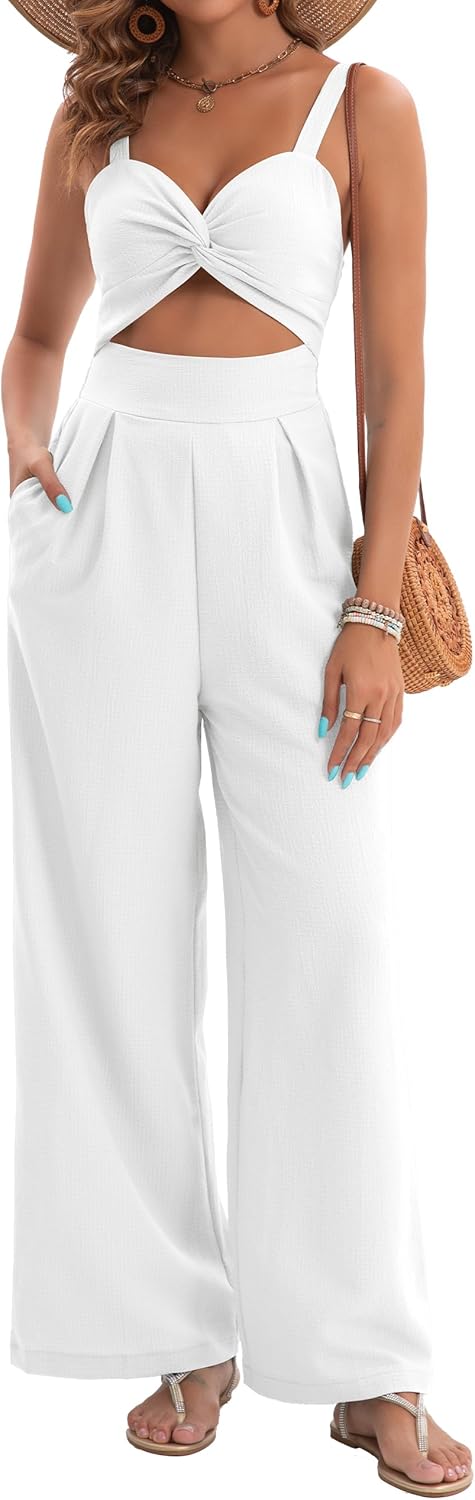 Womens Summer Jumpsuits Dressy V Neck Twist One Piece Outfits