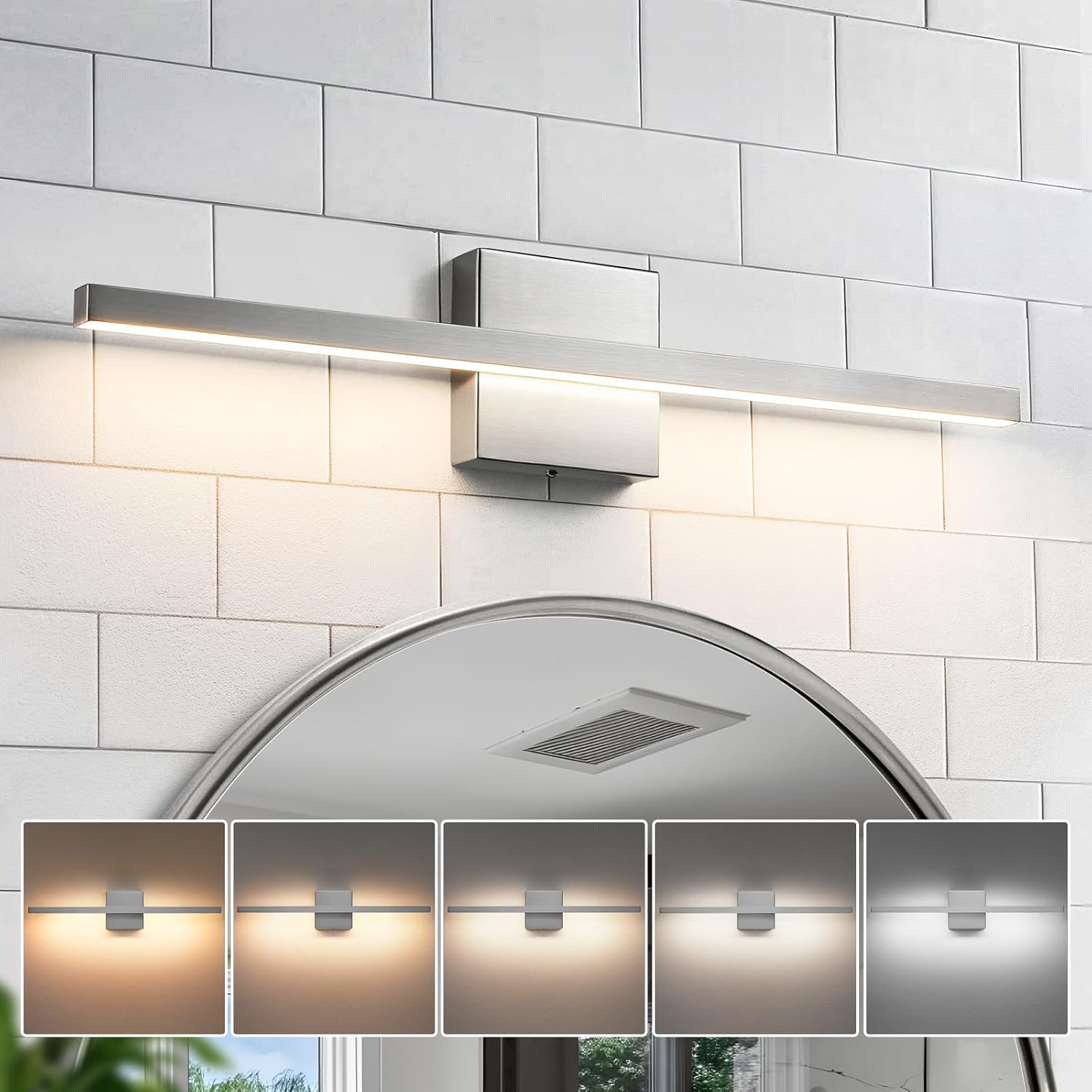 Brushed Nickel Bathroom Vanity Light - Modern Dimmable Fixture
