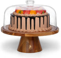 Acacia Wood Cake Stand with Acrylic Dome - Elegant 12in Display