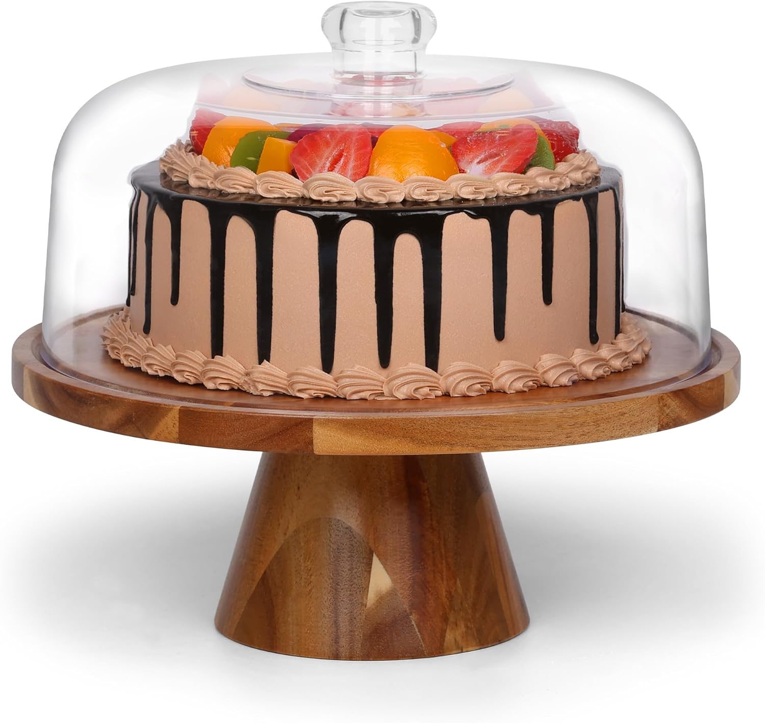 Acacia Wood Cake Stand with Acrylic Lid for Elegant Displays